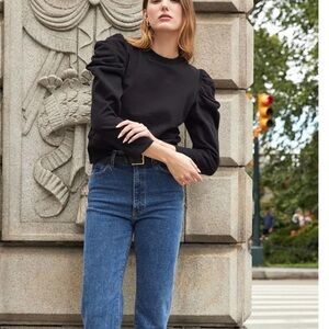 Soldout.nyc The Just Enough Puff Sleeve Sweatshirt navy . Size S .